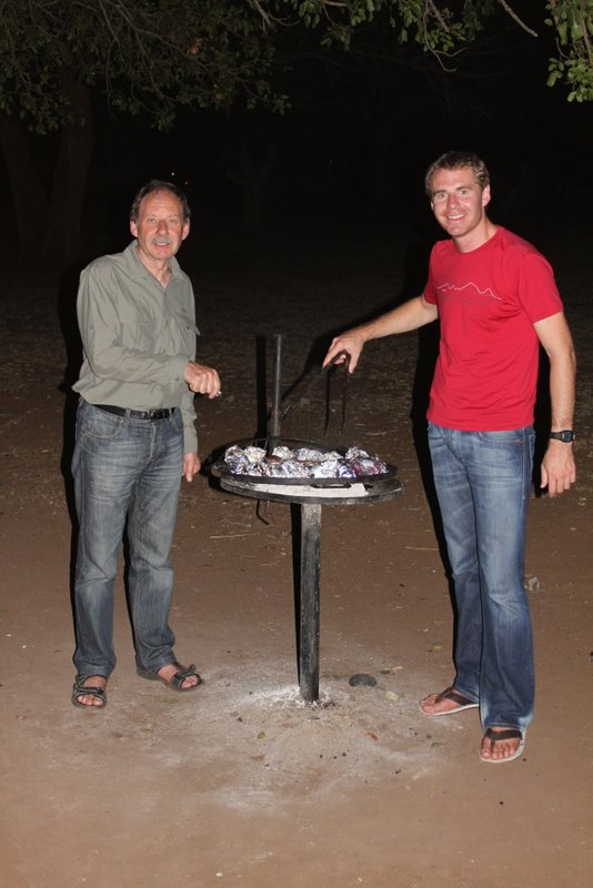 Matt and Francis cooking the braai at Kruger National Park
