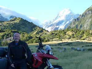 Man and bike and Mount Cook