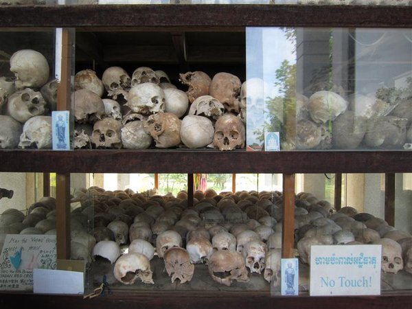 Cambodia - Bones inside the Killing Fields monument