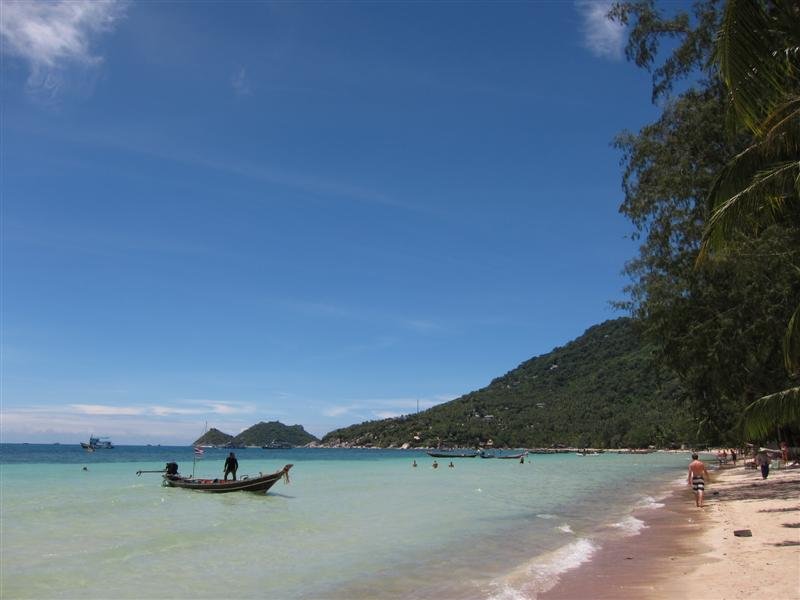 Tropical beach to the right