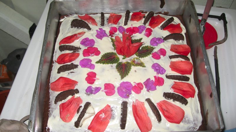 We made a cake and put on flowers