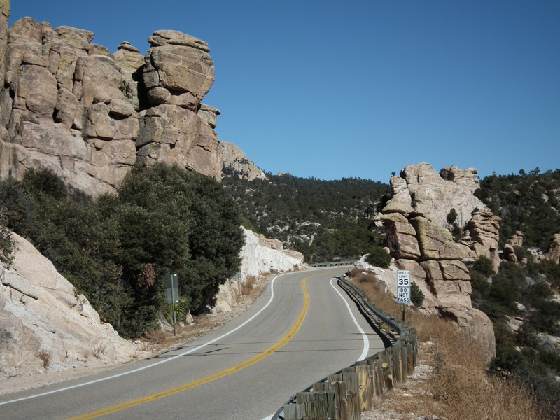 climbing Mount Lemmon -- pillars alongside the road