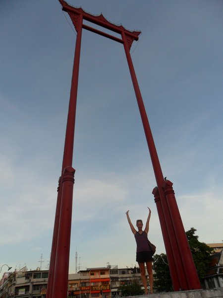 Lucy at the giant swing.  Seems even in Bangkok people still the break the seats off swings.