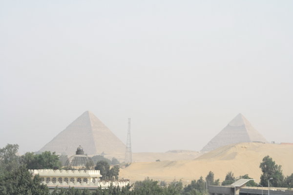 Our first view of the pyramids of Giza