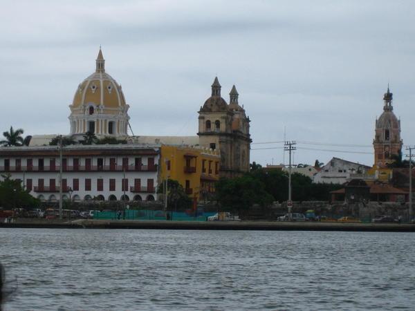 skyline view of Cartagena from the boat