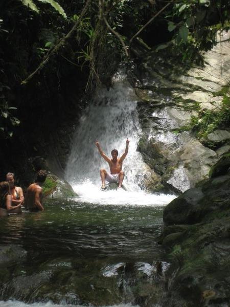 playing in the waterfall