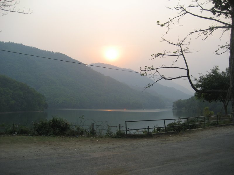 Sunset over the lake in Pohkara