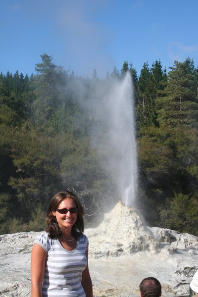 Sandra posing by the geyser