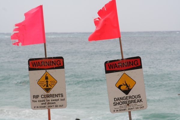 Warning flags at Waimea BAy