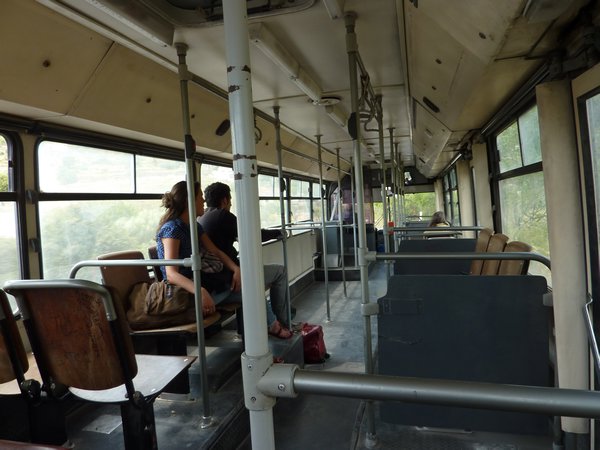 Bus with wooden seats that got us to the other side of the island