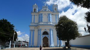 blue and white church