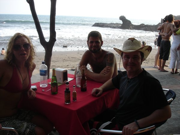 Anna, Ron, and I at a beach bar El Tunco