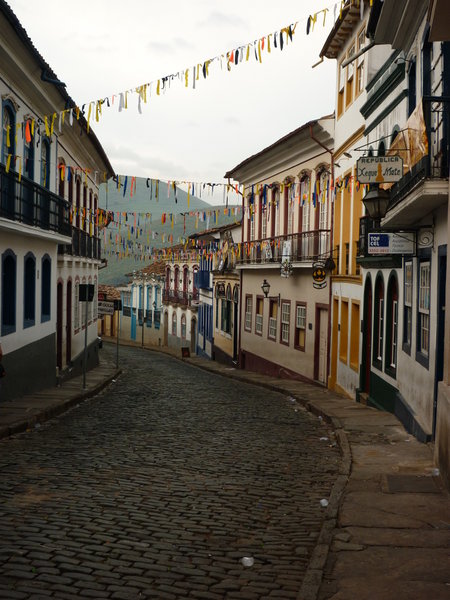View of cobbled street and old houses