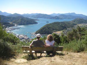 View looking down into Picton and Marlborough Sounds