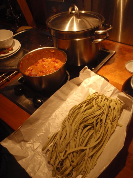 Making dinner with fresh basil pasta!