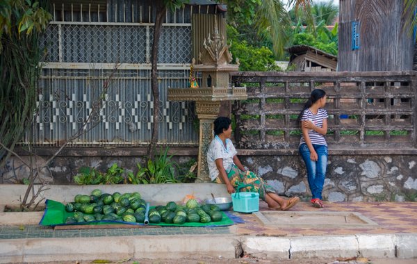 Selling watermelons, Kampot