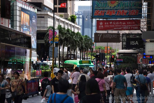 one of the many busy streets in Tsim Sha Tsui