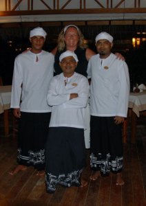 Liisa with Ilyas on the right and two other waiters - gosh I feel tall! 