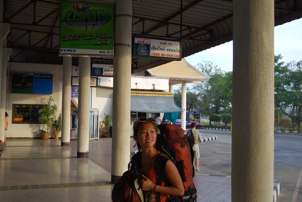 Karen ready to get on the bus to Chiang Mai