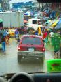 Monrovia market, traffic, rain