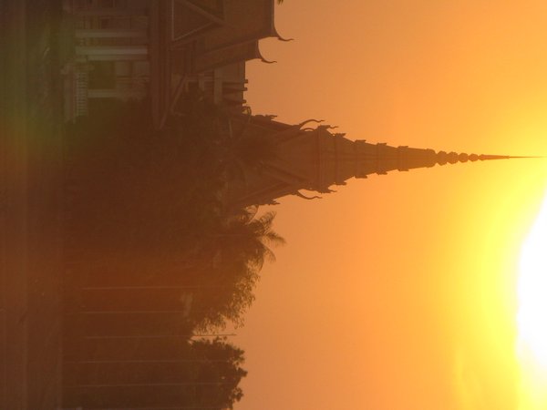 Beautiful sunset over Royal Palace Cambodia