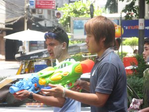Water fight on Bangkok street