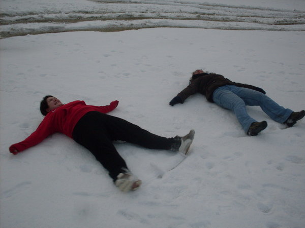 Snow angels to cool down after all that exercise