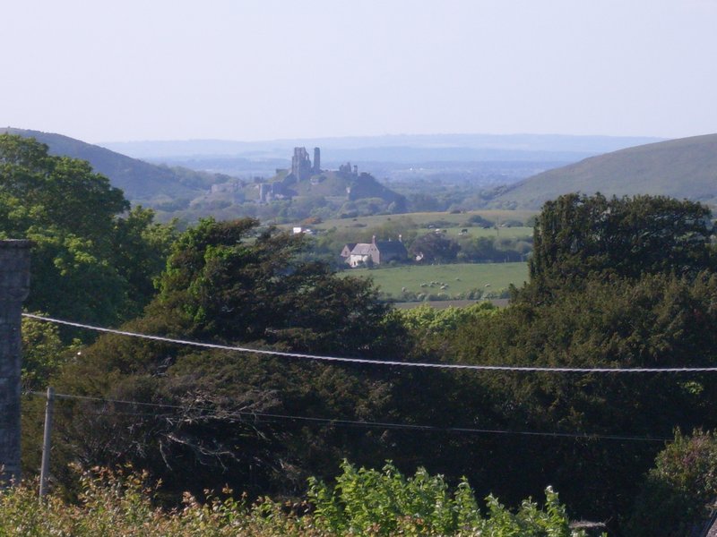 Overlooking Corfe Castle from our campsite