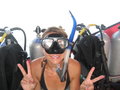 Vicky gears up for her first deepwater dive