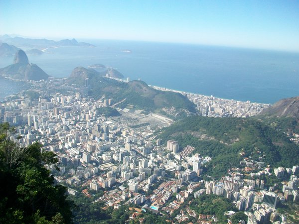 View from the Corcovado mountain over Sugarloaf Mountain, Botafogo and Copacabana beach