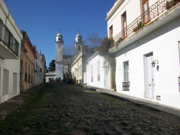The church and a cobbled street
