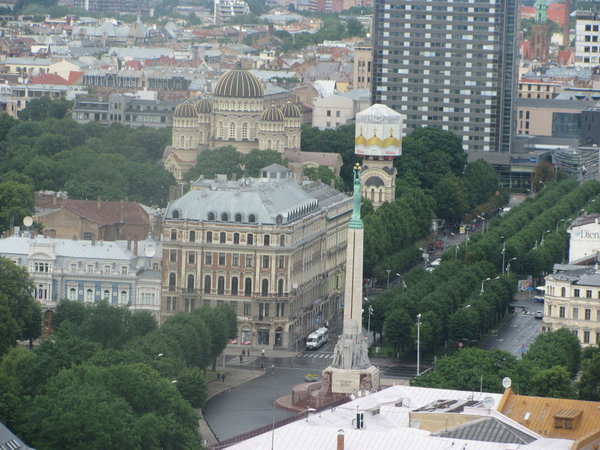 View of the Freedom Monument and Russian Orthodox Cathedral from St Peter