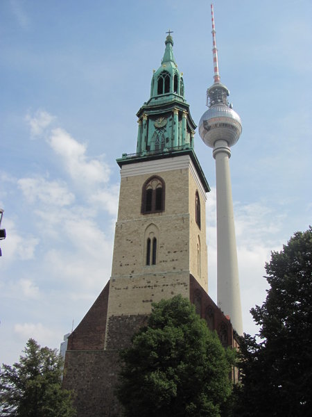 New and Old - East Berlin's TV Tower alongside one of the cities oldest churches in Alexanderplatz
