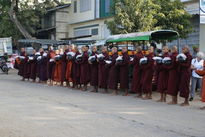Monks lined up