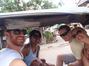 In the tuktuk on our way to the floating village on Tonle Sap lake 
