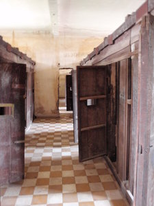 The wooden cells built inside school rooms to house the prisoners 