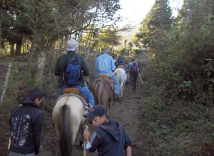 riding up the mountain to Pacaya