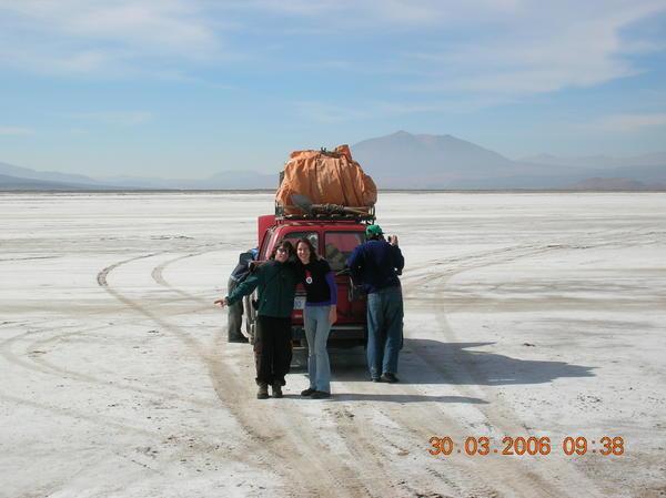 Yoni & I with our Jeep on the Salar de Uyuni