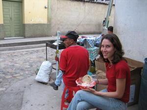 Eating tortillas on the street - Copan, Honduras