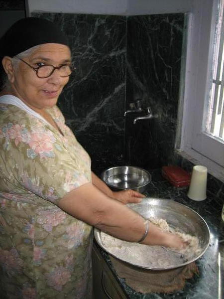 Mama-ji making dough for chapatis