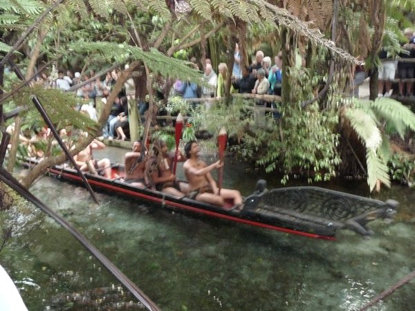 P1030100 - Maoris in canoe, Rotorua