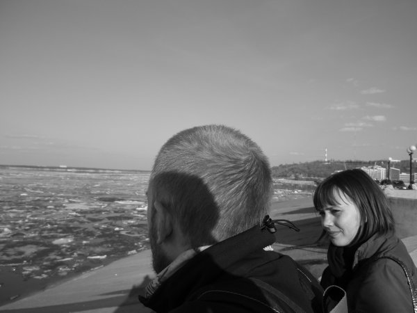 Yann and Olga in front of frozen Volga