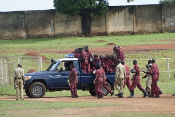 Local police and soldiers leaving after morning practice