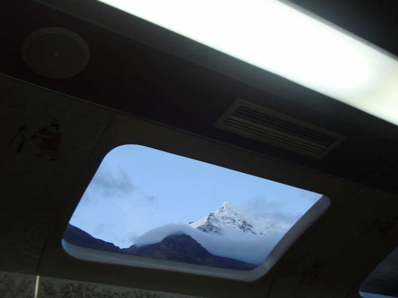 Snow capped mountain from the train