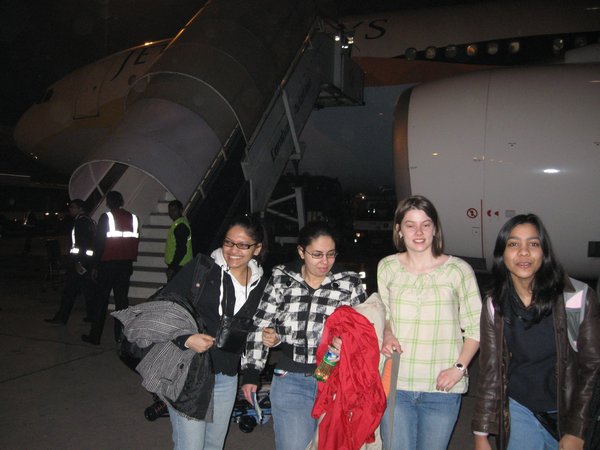 Just stepping off the plane in New Delhi
