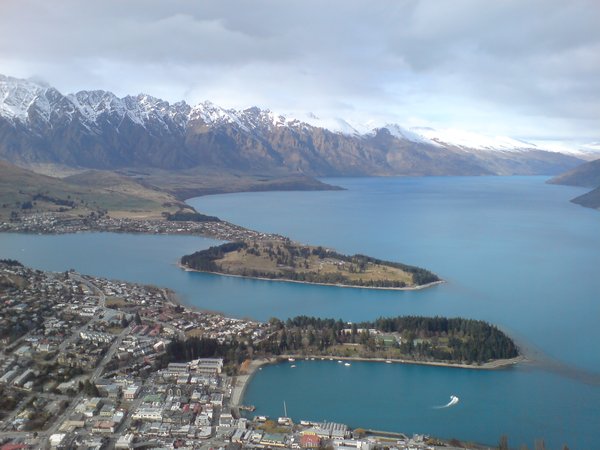 The view of Queenstown from the top of the gondola