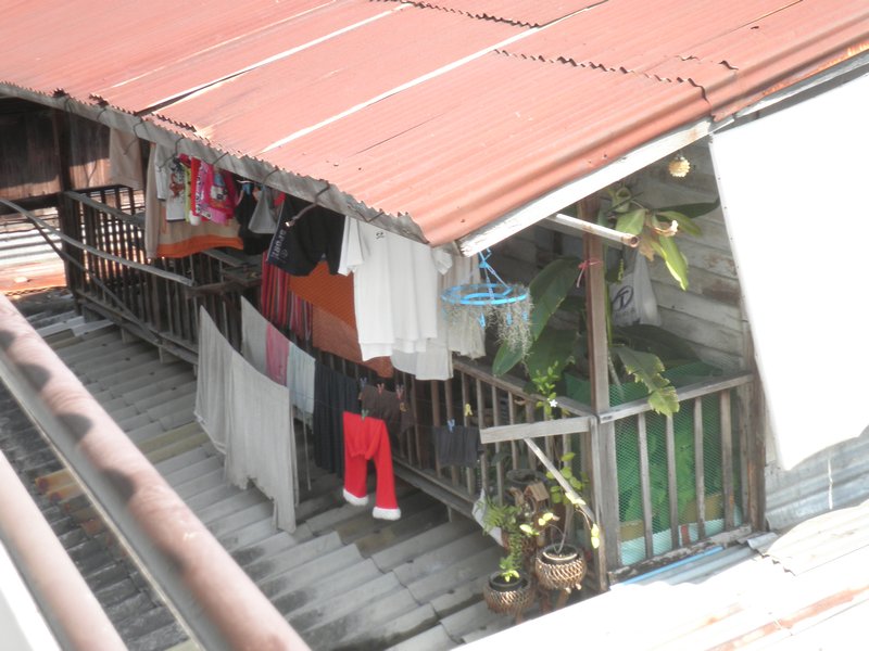 The view from the guesthouse - check out the santa pants!