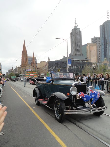 Anzac parade with classic cars