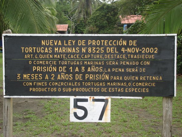 A board advising of the legislation outlining the prohibition of poaching of eggs and turtles.