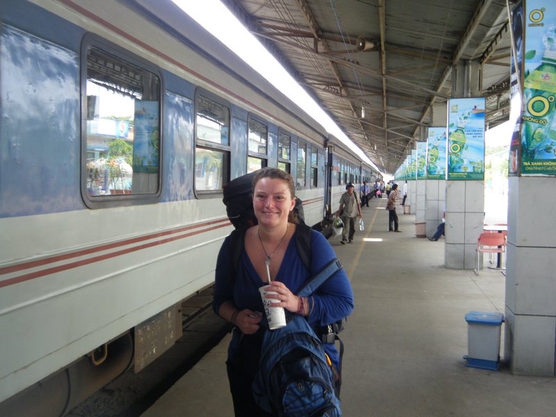 Sheryl about to board the train at Saigon Train Station.